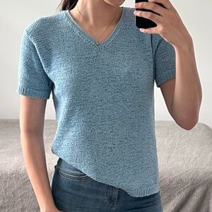 Blue Knit V-Neck Top